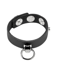 Rimba Bondage Play – Leder-Penisring mit Metall-O-Ring – Schwarz & Silber