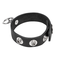 Rimba Bondage Play – Leder-Penisring mit Metall-O-Ring – Schwarz & Silber
