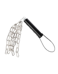 Rimba Bondage Play – Lederpeitsche mit Metallkette – Schwarz & Silber