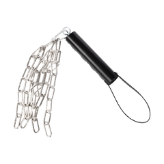 Rimba Bondage Play – Lederpeitsche mit Metallkette – Schwarz & Silber