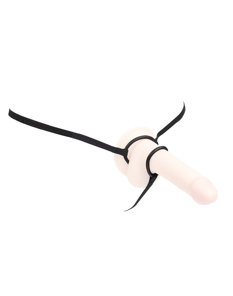 1: Rimba Bondage Play – Leder-G-String mit Penisringen – Schwarz