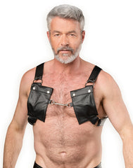 1: Rimba Bondage Play – Luxus-Brustharness aus Leder mit Taschen – Schwarz
