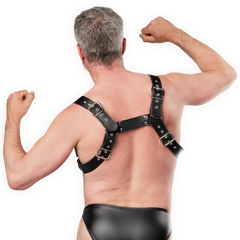 2: Rimba Bondage Play – Luxus-Brustharness aus Leder mit Taschen – Schwarz