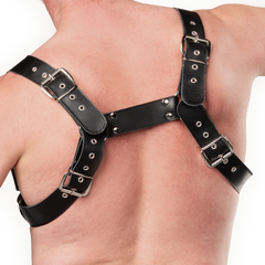 4: Rimba Bondage Play – Luxus-Brustharness aus Leder mit Taschen – Schwarz