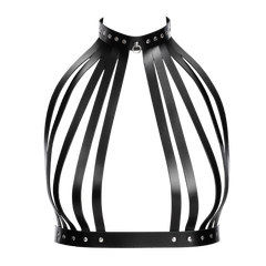Rimba Bondage Play – Leder-Brustharness mit Halsband – Schwarz