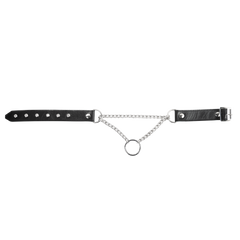 Rimba Bondage Play – Würgehalsband aus Leder mit O-Ring – Schwarz & Silber
