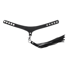 Rimba Bondage Play – Wildlederhalsband mit abnehmbarer Peitsche – Schwarz