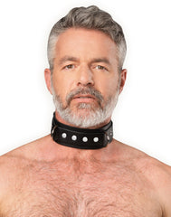 Rimba Bondage Play – Lederhalsfessel mit Doppel-D-Ring – Schwarz