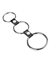 1: Rimba Bondage Play – Dreifacher Cockring aus Metall – Schwarz