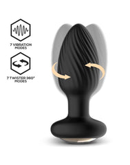 IY - Drago - Analplug mit Vibration, 360°-Drehbewegung und Fernbedienung - Schwarz