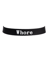 Rimba Latex Play - Halsband mit Aufschrift 'Whore' - Schwarz & Weiß