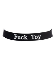 Rimba Latex Play - Halsband mit Aufschrift 'Fuck Toy' - Schwarz & Weiß