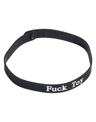 Rimba Latex Play - Halsband mit Aufschrift 'Fuck Toy' - Schwarz & Weiß