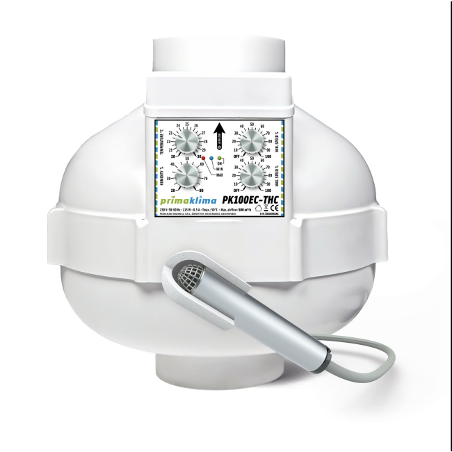 Prima Klima EC-Ventilator, 580 m³/h, Ø100 mm, Temperatur und Feuchtigkeits Steuerung