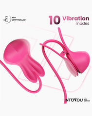 IY - Tickly - Brustwarzenklammern mit Kette (mit App-Steuerung) - Pink