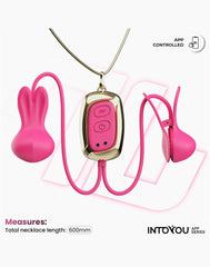 IY - Tickly - Brustwarzenklammern mit Kette (mit App-Steuerung) - Pink