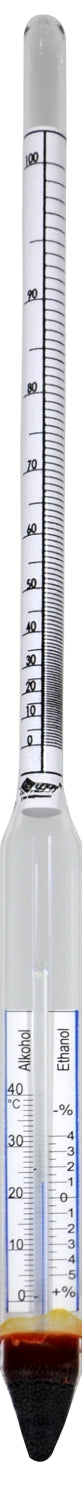 Kitzinger Alkoholometer mit Thermometer, 0 - 100 %