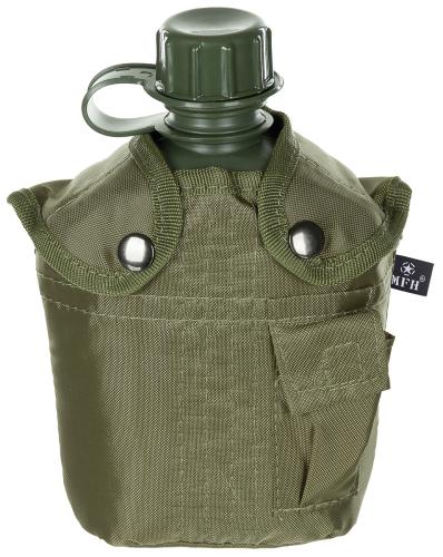US Plastikfeldflasche, 1 l, Hülle, oliv