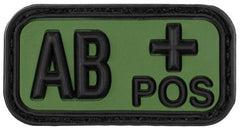 Klettabzeichen, schwarz-oliv, Blutgruppe "AB POS", 3D