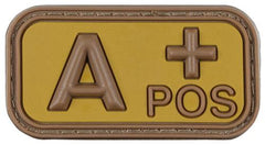 Klettabzeichen, braun-khaki, Blutgruppe "A POS", 3D