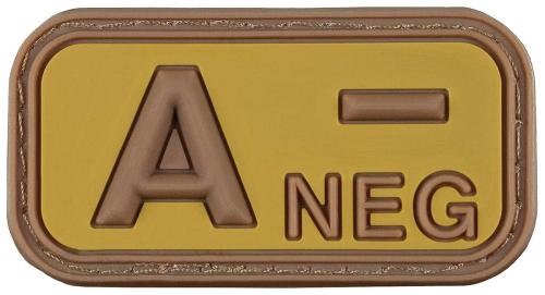 Klettabzeichen, braun-khaki, Blutgruppe "A NEG", 3D