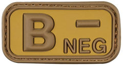 Klettabzeichen, braun-khaki, Blutgruppe "B NEG", 3D