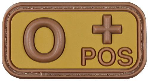 Klettabzeichen, braun-khaki, Blutgruppe "O POS", 3D