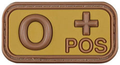 Klettabzeichen, braun-khaki, Blutgruppe "O POS", 3D