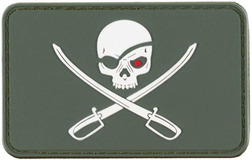 Klettabzeichen, 3D, "Skull with Swords", oliv