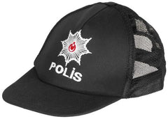 Türk. Cap, "POLIS", Netzeinsatz, schwarz, neuw.