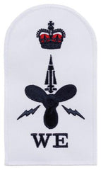 Brit. Stickabzeichen, weiß, "ROYAL NAVY, WE", neuw.