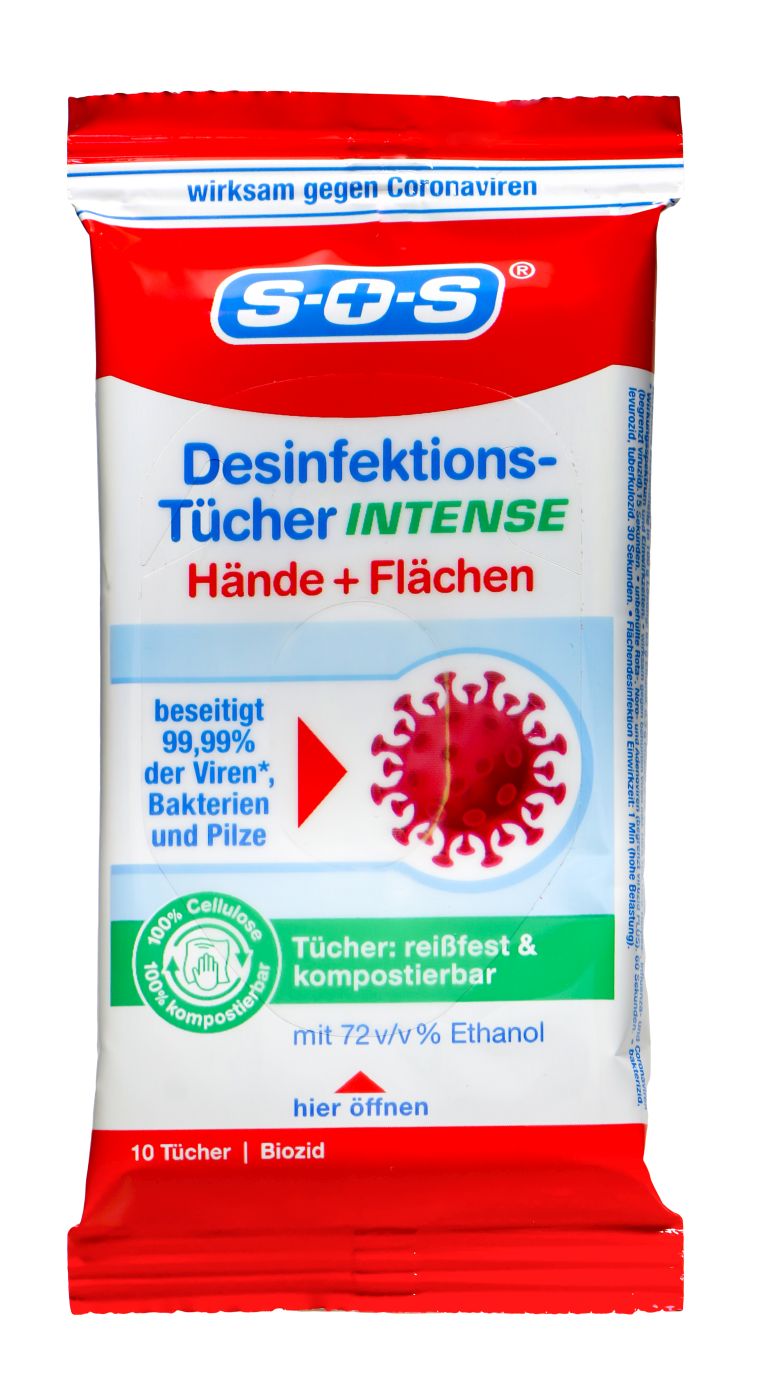 SOS Desinfektionstücher für Hände und Flächen, 10 er