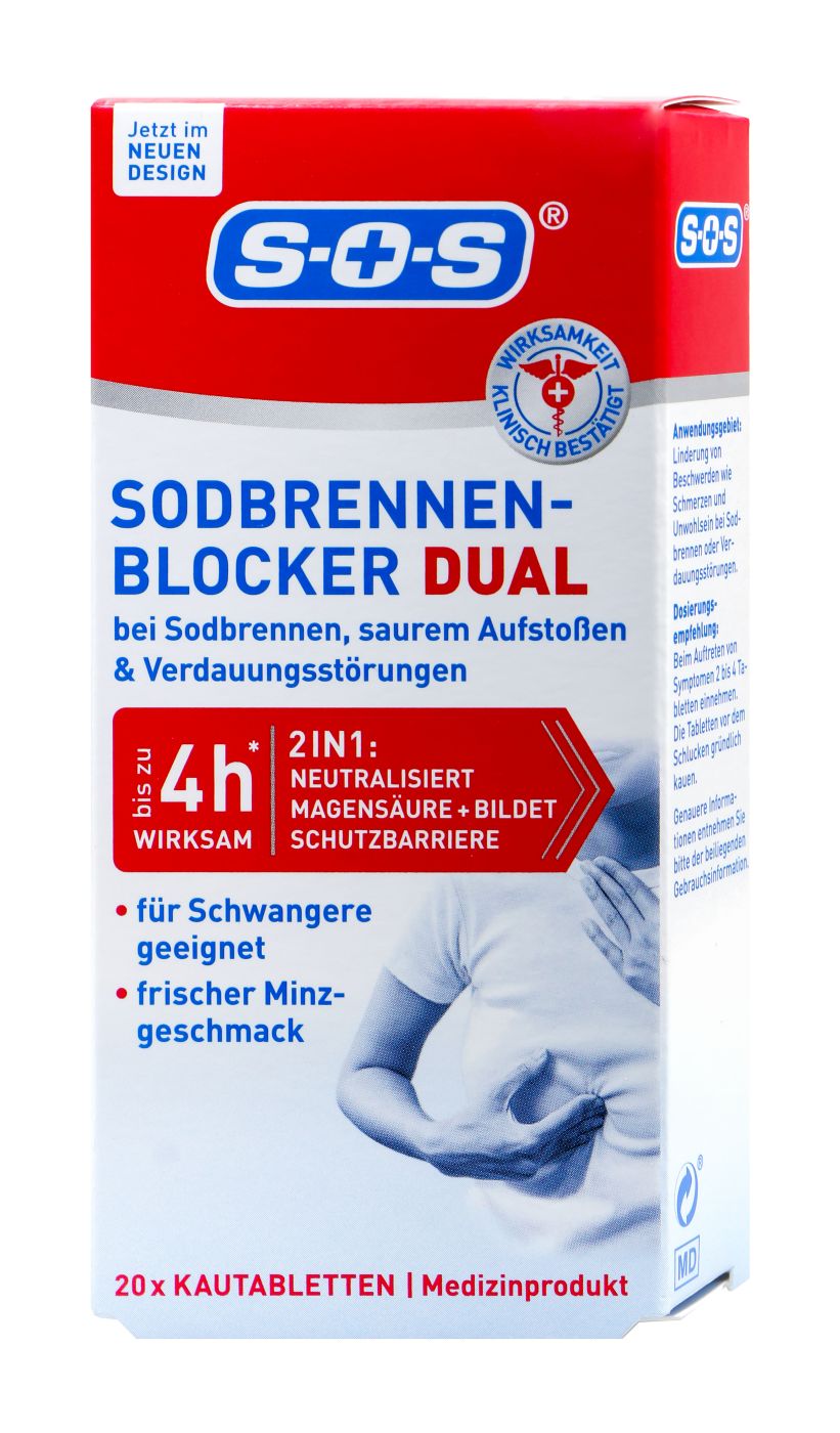 SOS Sodbrennen Blocker Dual Kautabletten, 20 er