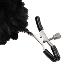 Rimba Bondage Play – Nippelklemmen mit Pompons – Schwarz