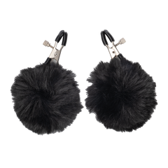 Rimba Bondage Play – Nippelklemmen mit Pompons – Schwarz