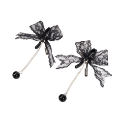 Rimba Bondage Play – Nippelklemmen mit Spitze – Schwarz