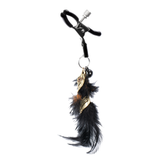 Rimba Bondage Play – Nippelklemmen mit Federn – Schwarz & Gold