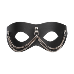 Rimba Bondage Play – Ledermaske mit Kettenverzierung – Schwarz & Silber