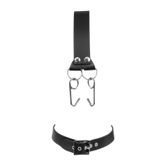 Rimba Bondage Play – Leder-Kopfharnisch mit Nasenhaken – Schwarz