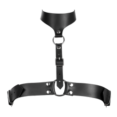 4: Rimba Bondage Play – Leder-Brustharness mit Halsband – Schwarz