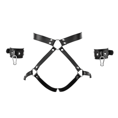 Rimba Bondage Play – Luxus-Leder-Bondage-Harness mit Fesseln – Schwarz