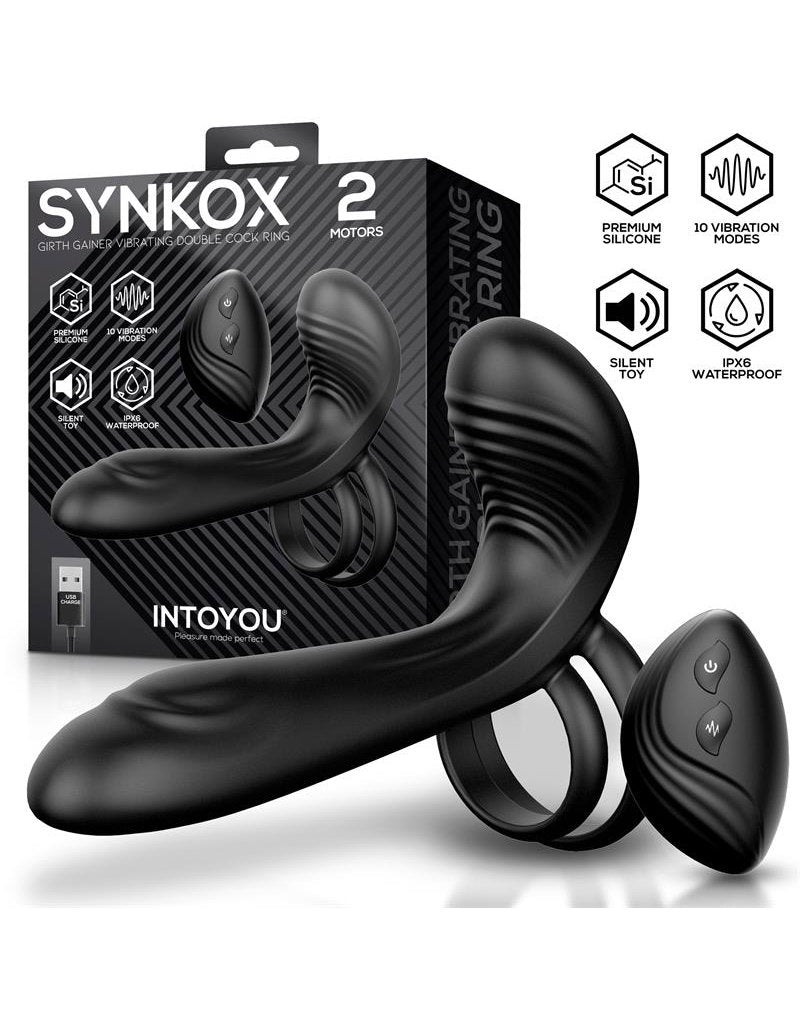 IY – Synkox – Girth Gainer Vibrierender Doppel-Penisring mit Fernbedienung – Schwarz