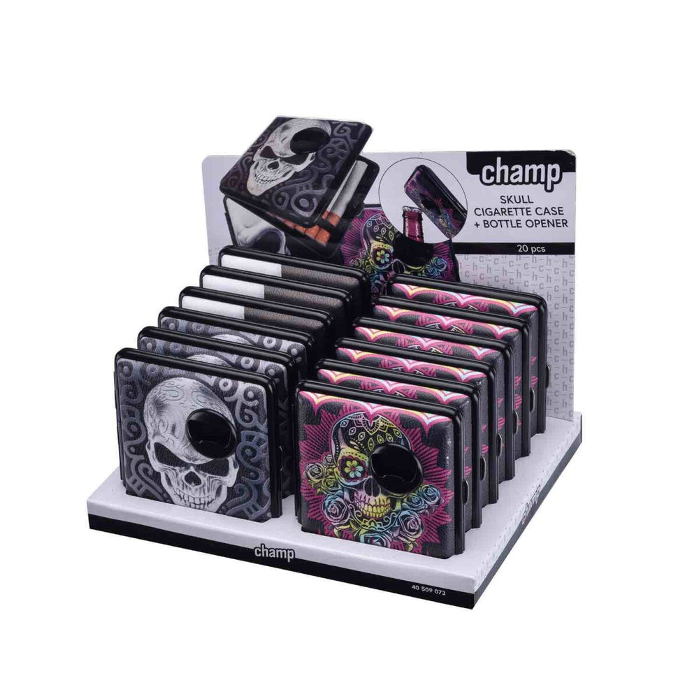 20er Zigarettenetui - Totenkopf & Flaschenöffner - Display - 12 Stück