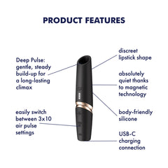 Satisfyer - Perfect Kiss - 3D Air Pulse Lippenstift Vibrator - Schwarz