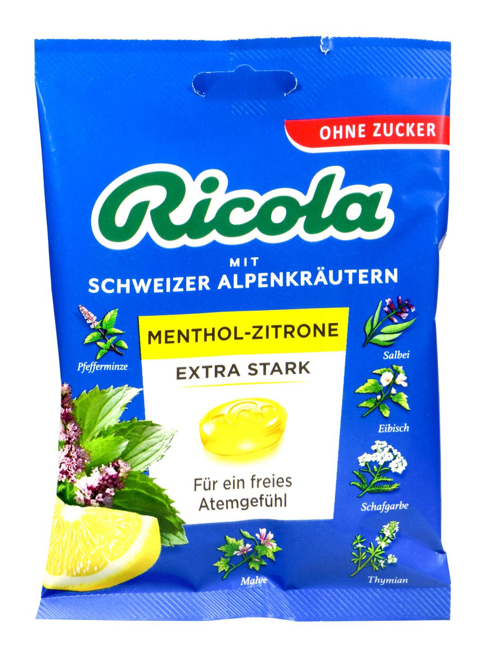 Ricola Menthol-Zitrone Extra Stark ZF, 75 g