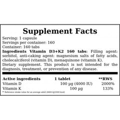 2x Vitamin D3 4000IU + K2 MK-7 KSW - 90softgel + Vitamin D3 4000IU + K2 MK7 - 160tabs. GRATIS