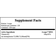 Vitamin K-2 MK7 100mcg - 120vcaps x12