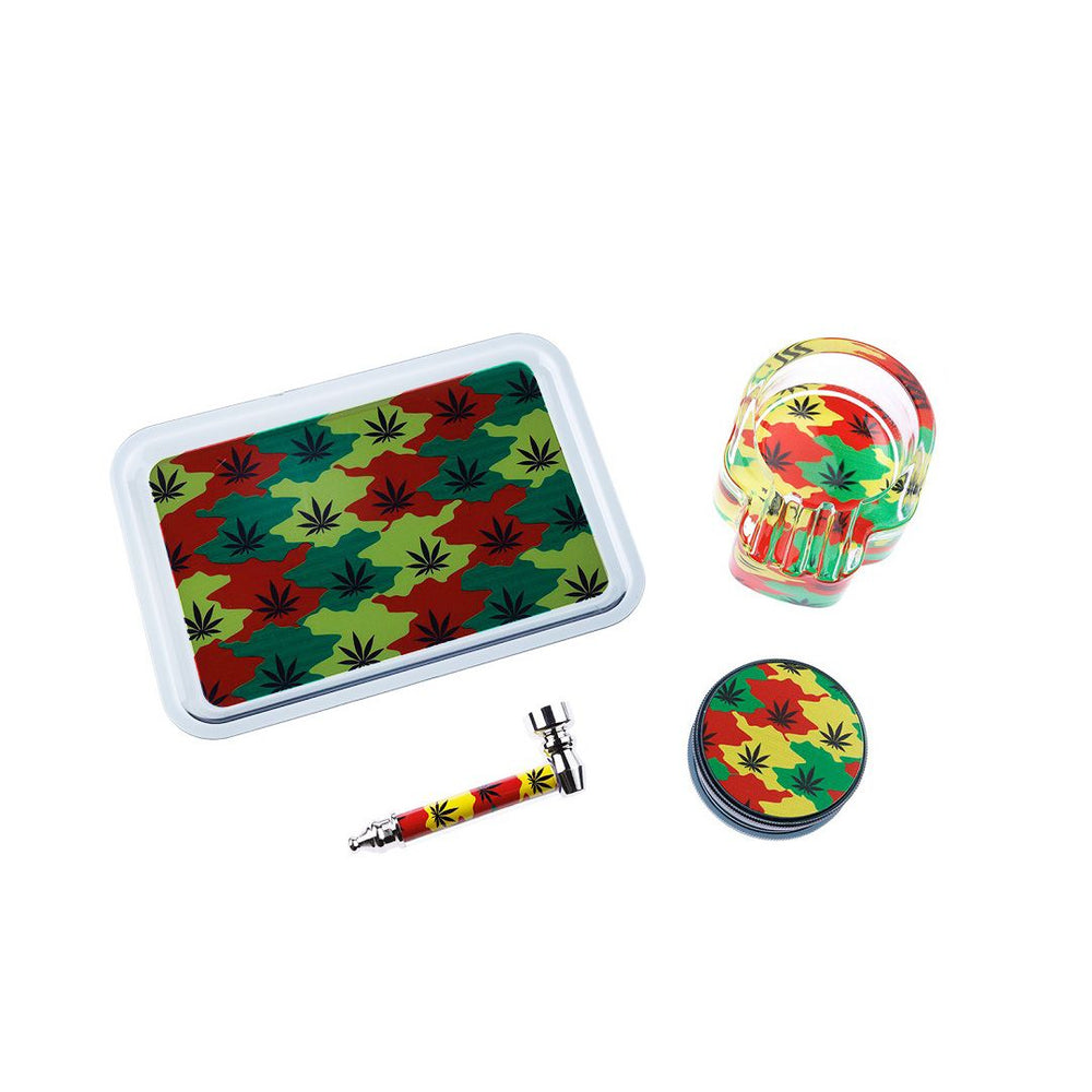 Alupfeife & Plastikgrinder Set - Rasta Cannabis