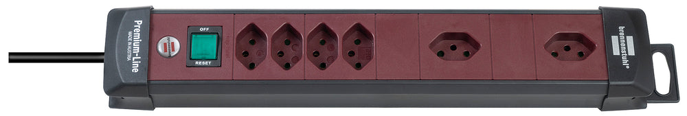 Premium-Line Technik Steckdosenleiste 4+2-fach schwarz/bordeaux 3m H05VV-F 3G1,5 2 Steckdosen mit spezieller 90°- Steckdosenanordnung *CH* - Produktbild