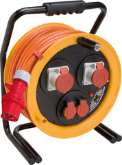 Brobusta 380 CEE-Kalbelrolle für Ausseneinsatz, 2x Steckdose T25, 2x CEE Steckdosen, CEE Stecker, 40m AT-N07V3V3-F 5G2,5, orange, CH Stecksystem IP55 - Produktbild